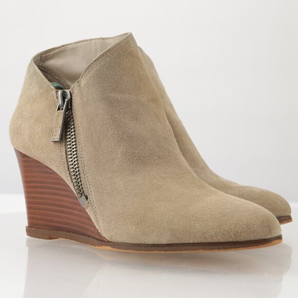 1.STATE Womens Kaleb Boot Size 9 Tan Taupe Suede Wedge Heel Zip Up Bootie - Picture 13 of 13